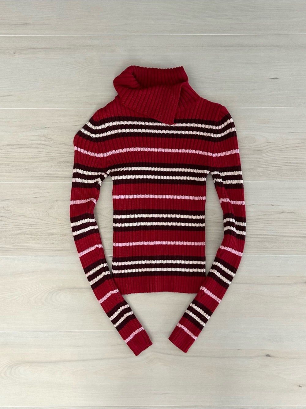 red striped energie turtleneck sweater
